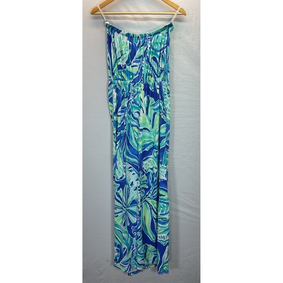 Lilly Pulitzer Marlisa Strapless Maxi Dress Palm Passage Print Size M Coastal - Picture 3 of 10